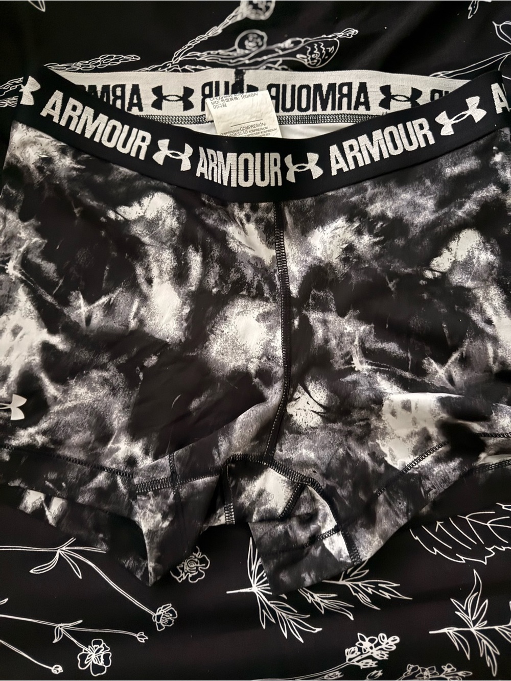 Under Armour Black & White Tie-Dye Performance Bike Shorts